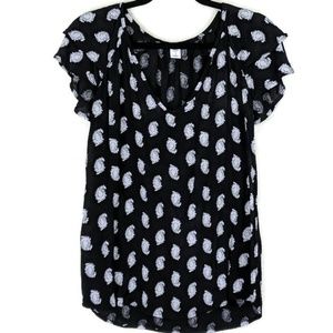 4/25 ON Black & White Ruffle Paisley SS Top sz S
